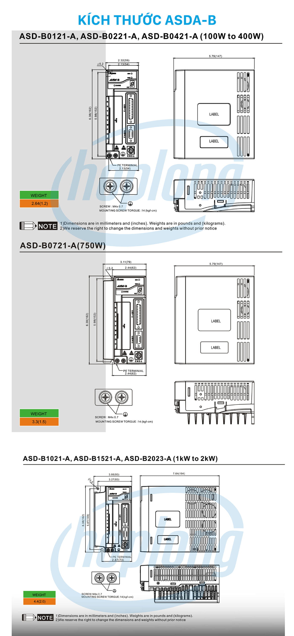 ASD-B0721-A, Bộ điều khiển động cơ Servo 750W-220VAC 2